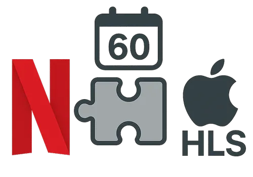 Netflix logo and an Apple HLS badge joined by a puzzle piece under a 60-day calendar